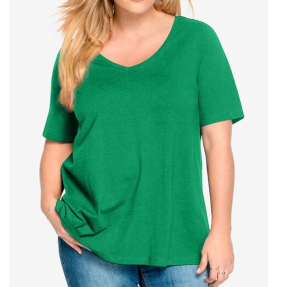 ellos Tops - NWOT Ellos 2X Flowy A-Line Tunic T-Shirt Top Green V-Neck
